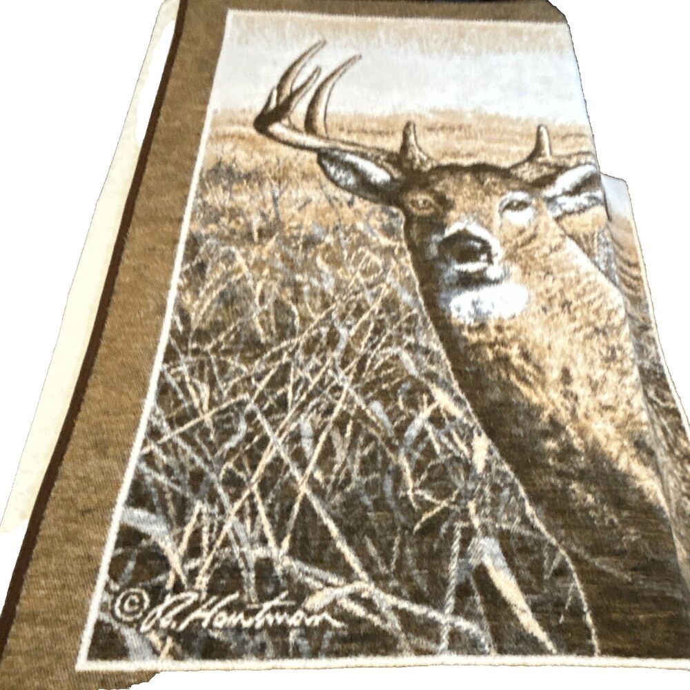 Vintage Biederlack James Hautman Deer Blanket Reversible Fleece Buck Cabin USA - Picture 3 of 10